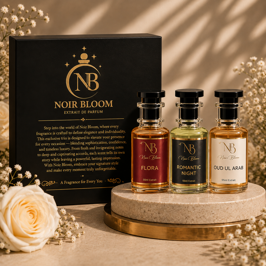 Noir Bloom Exclusive Trio Gift Set | Flora, Oud Ul Arab & 9PM